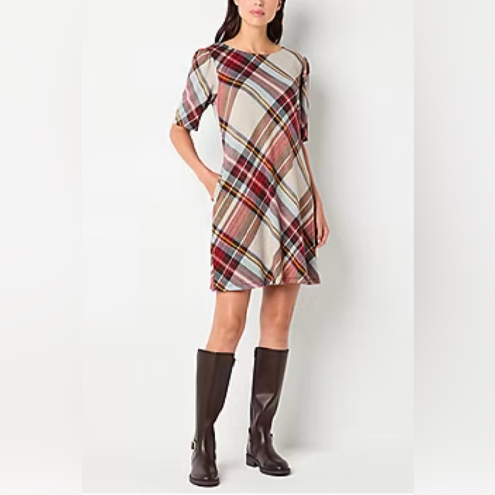 R & K Originals Womens Short Sleeve Plaid
Shift Dress